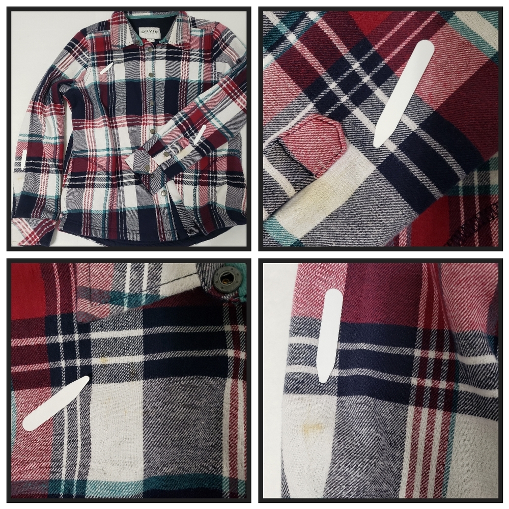 Orvis long-sleeved window checker plaid flannel shirt Women's large red white - Picture 8 of 11
